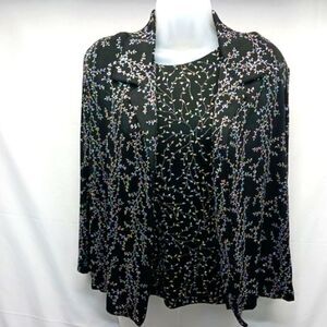 Ronnie Nicole By Ouida Stretch Black Evening Top Set Iridescent Leaf Pattern XL